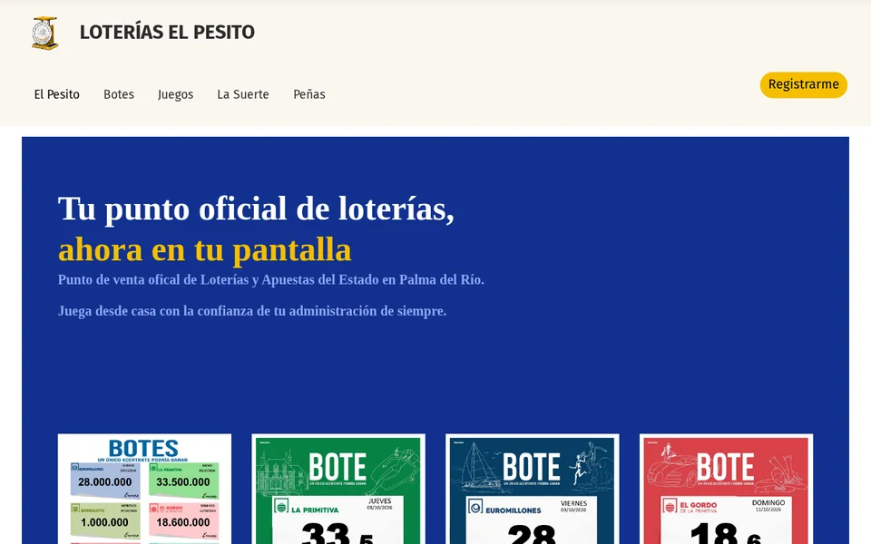 Portada de la web de Loterías El Pesito